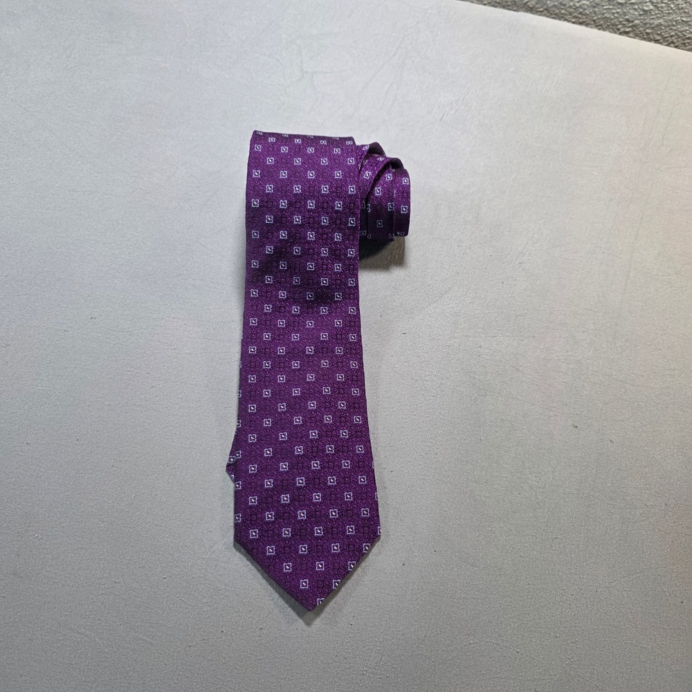 Brooks Brothers 346 Mens XL Purple Silk Geometric Medallion Necktie Made in USA*